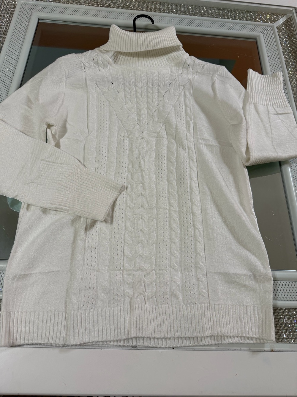 Cream Cable Knit Turtleneck Sweater